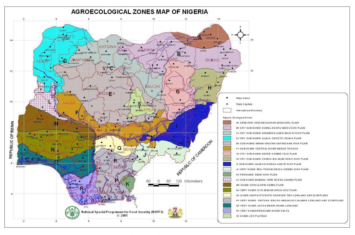 karta över nigeria visar olika vegetationszoner