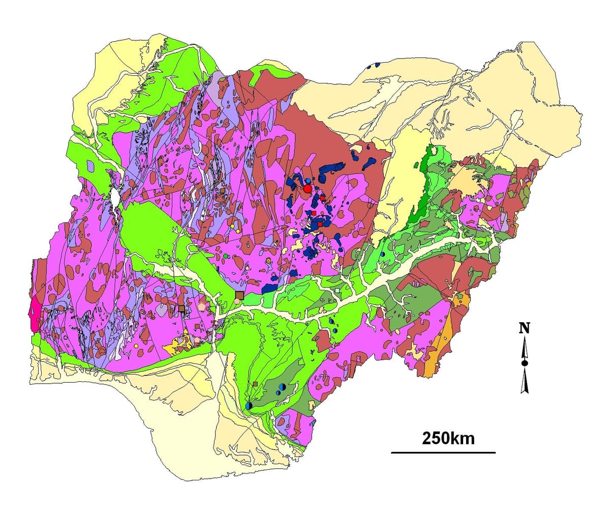Karta över geologiska nigeria