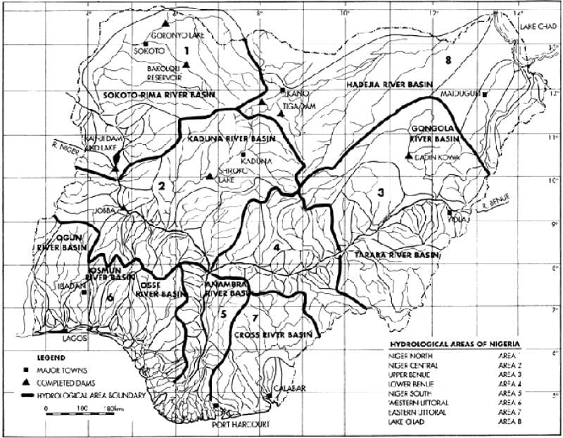 Karta över hydrologiska nigeria