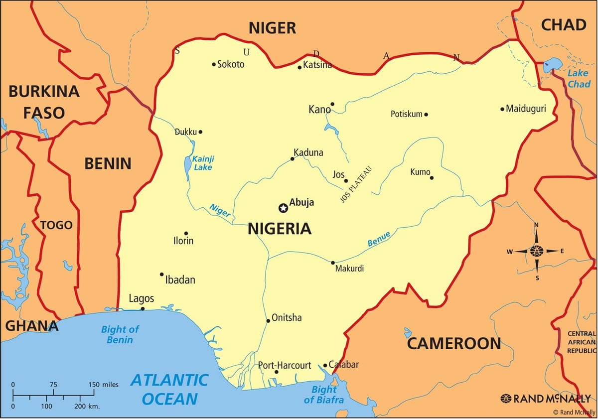 karta över nigeria visar floden niger och benue