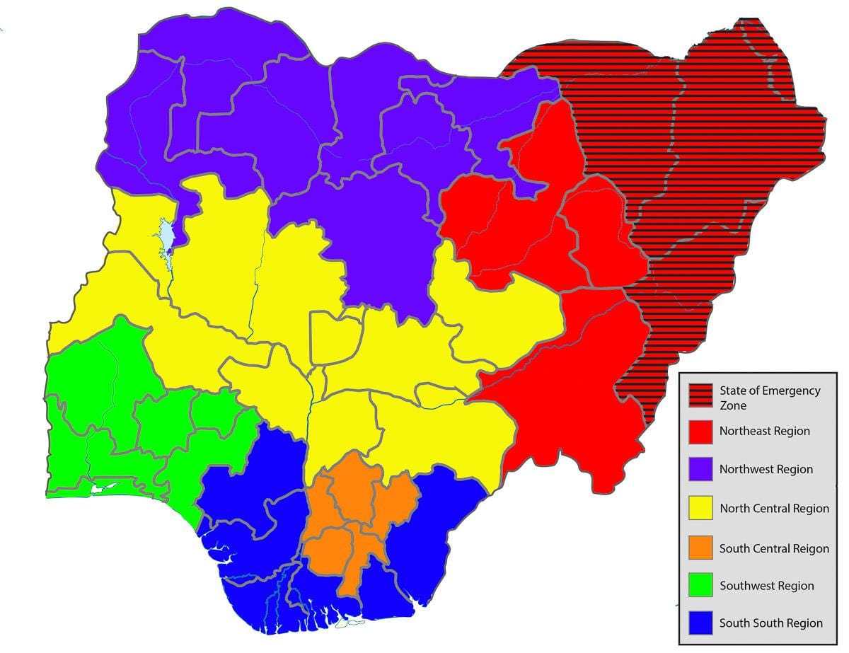 karta över nigeria visar alla stater