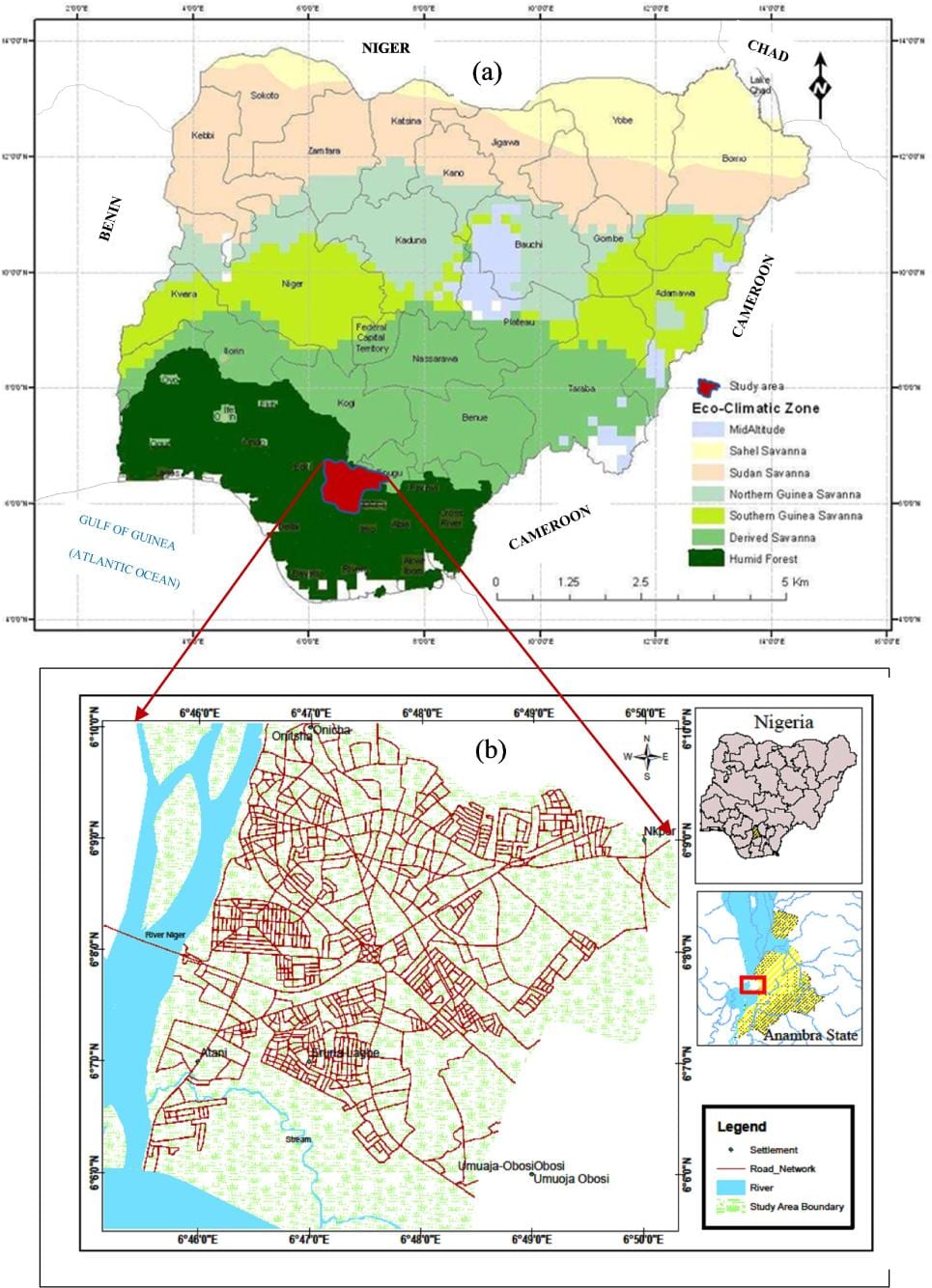 Karta över nigeria visar vegetation bälten