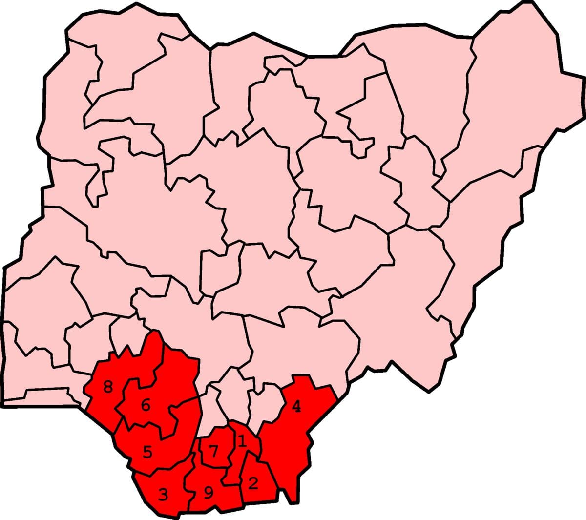 Karta över södra södra nigeria