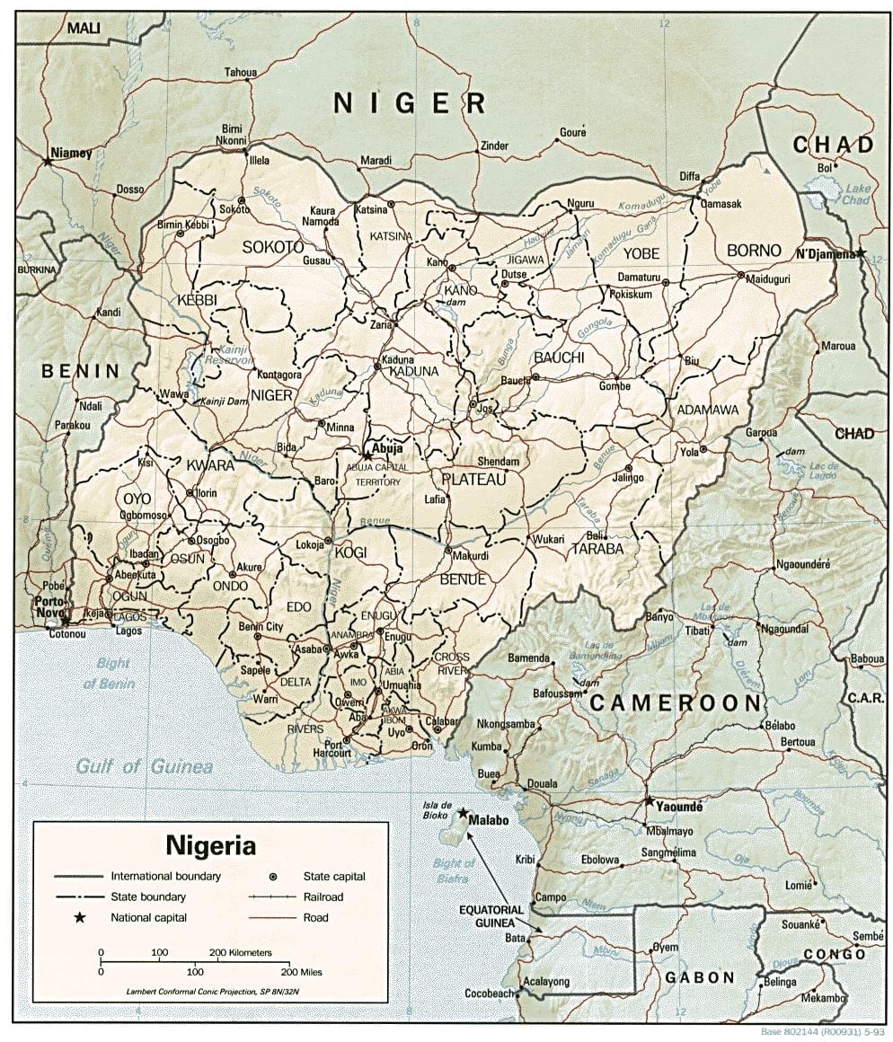 Karta över latitud longitud nigeria