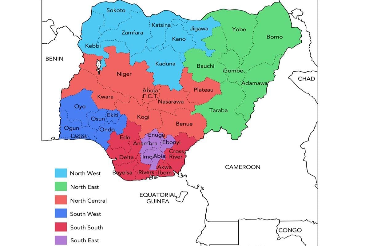 karta över nigeria visar geopolitiska områden