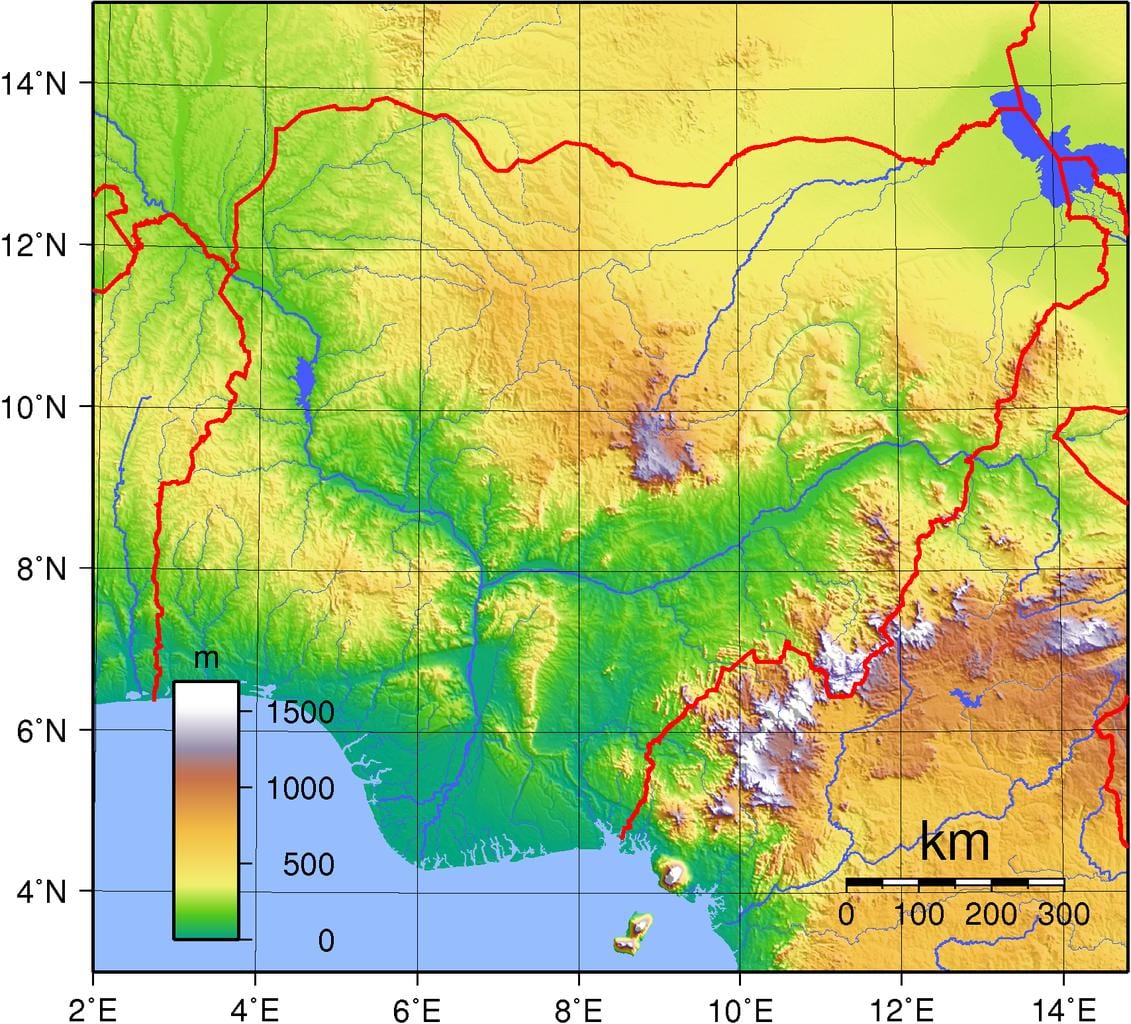 Topografisk karta över nigeria