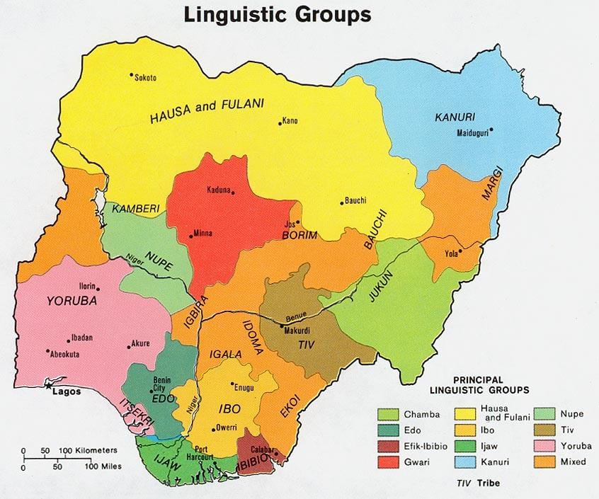 karta över nigeria visar etniska grupper