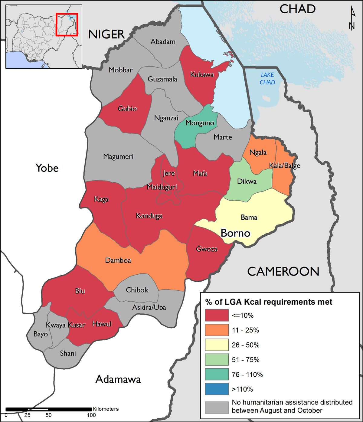 Karta över nordöstra nigeria