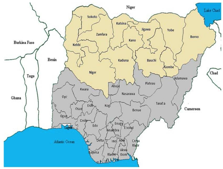 karta över norra nigeria stater