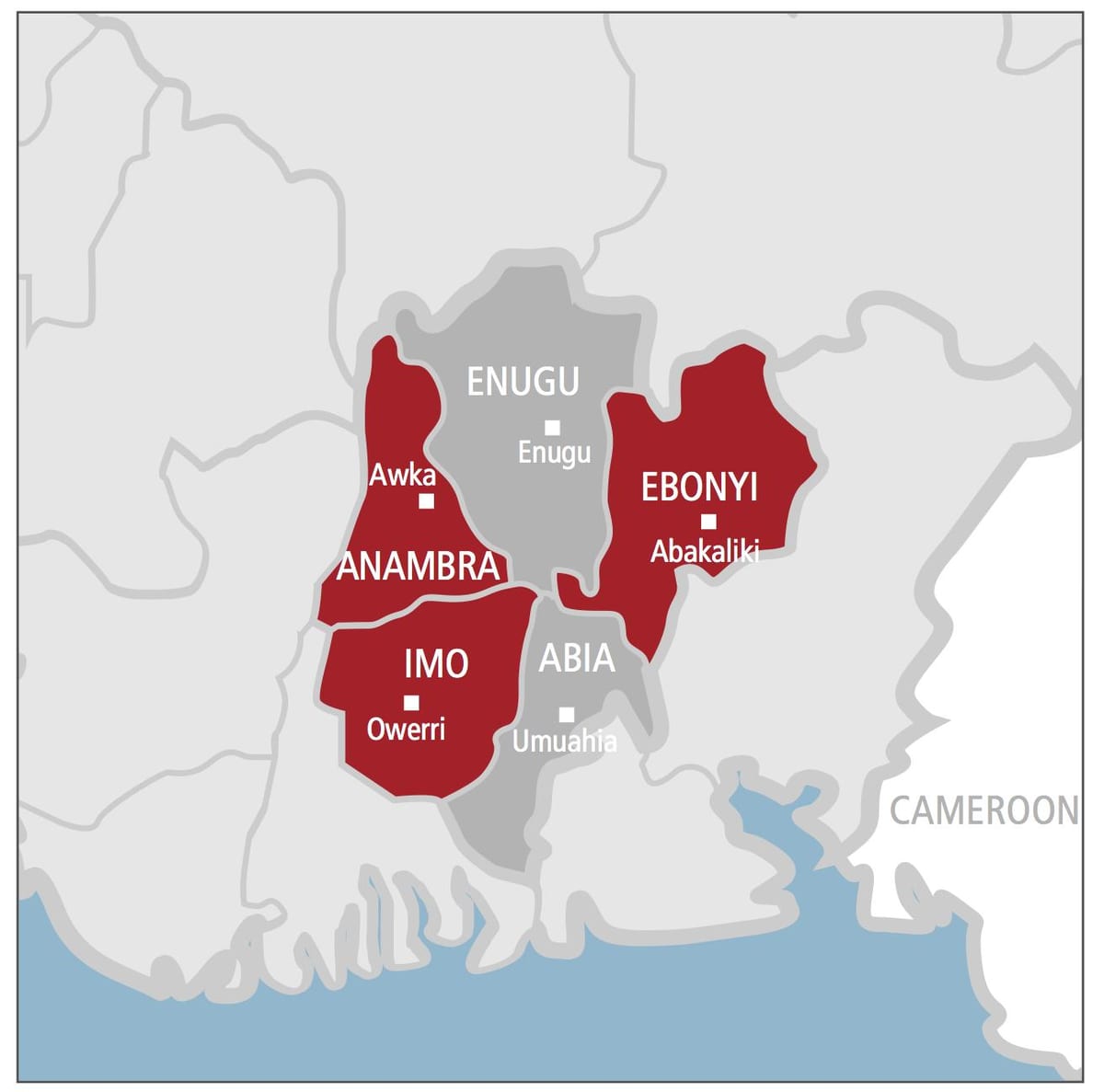 Karta över south east nigeria