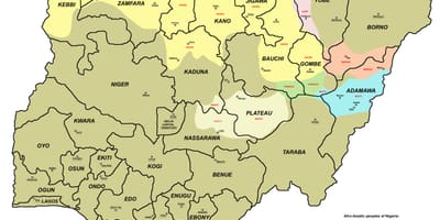 Karta över nigeria visar 36-staterna och deras huvudstäder