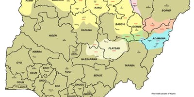 Karta över nigeria med 36 stater