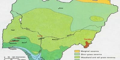 Karta över nigeria visar vegetation