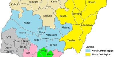 Karta över nigeria visar den geopolitiska områden