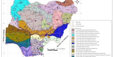 Karta över nigeria visar olika vegetationszoner