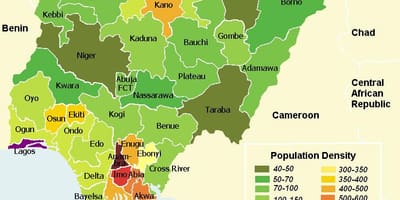Nigeria befolkningstäthet karta
