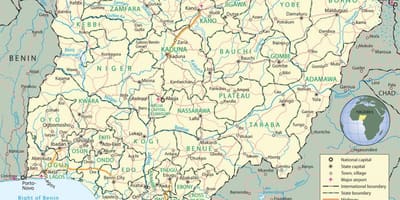 Karta över nigeria visar stater och huvudstäder